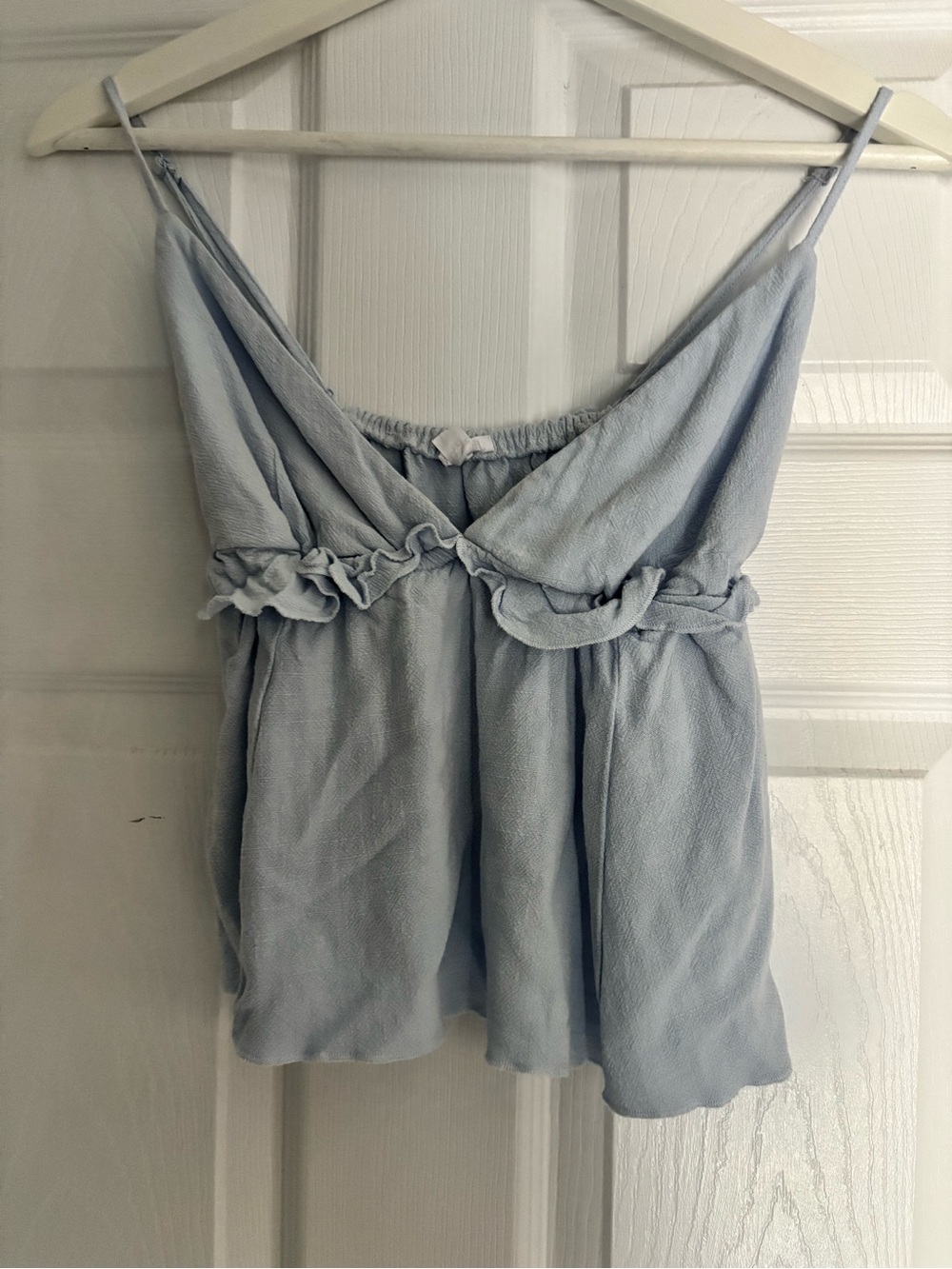 Garage Light Blue Women's Spaghetti Strap Ruffle Top